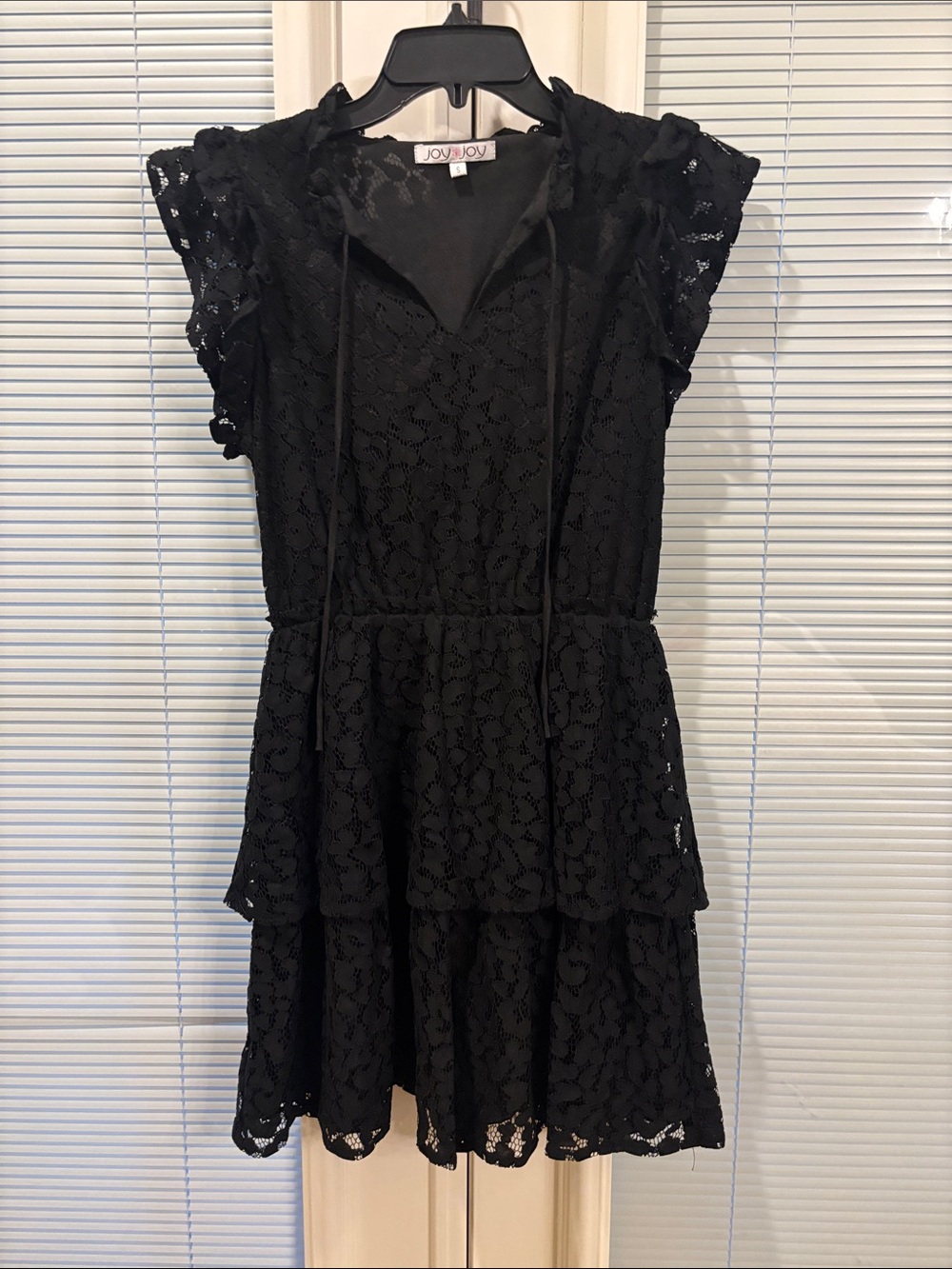 Joy Joy Black Lace Tiered Ruffle Dress